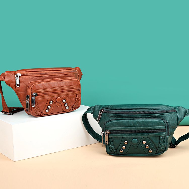 PU Leather Chest Bag with Zipper and Rivet Details - Image 3