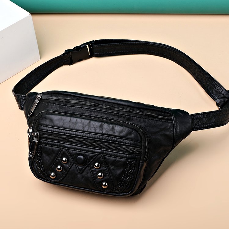 PU Leather Chest Bag with Zipper and Rivet Details - Image 2