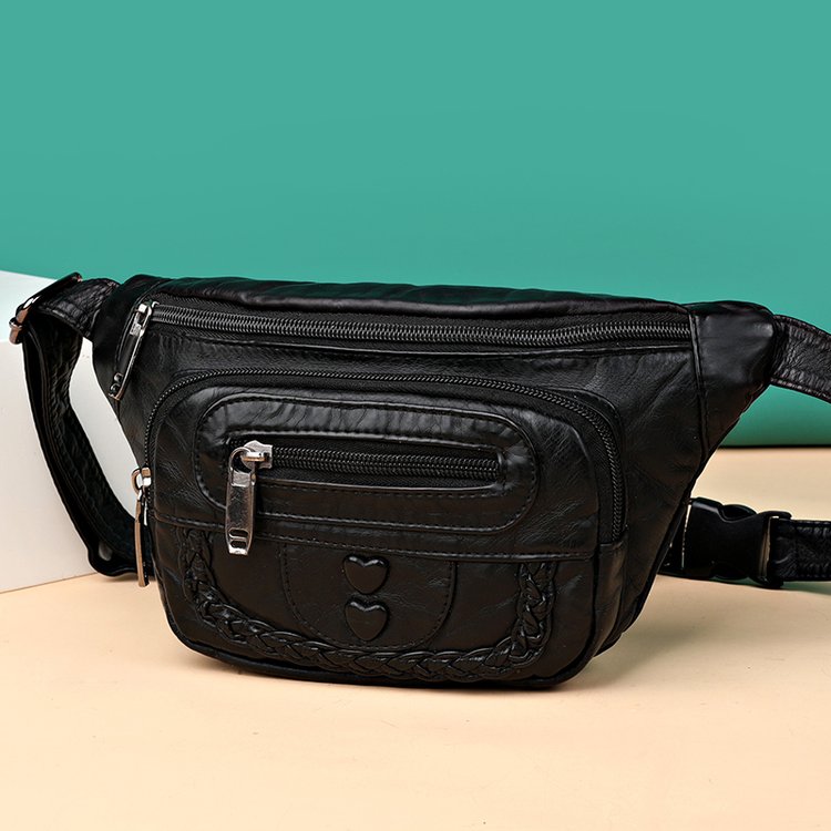 PU Leather Waist Bag with Zipper and Stitching - Image 3