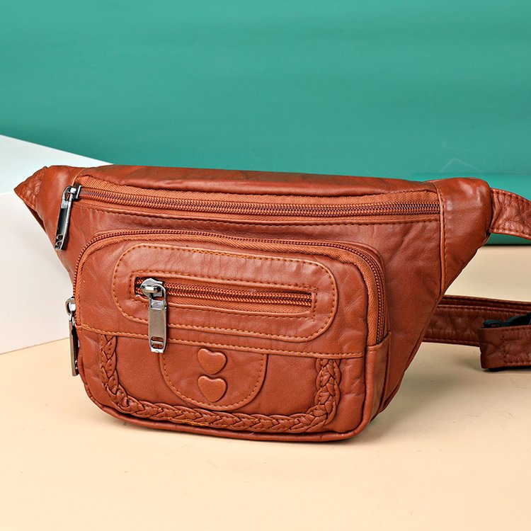 PU Leather Waist Bag with Zipper and Stitching - Image 2