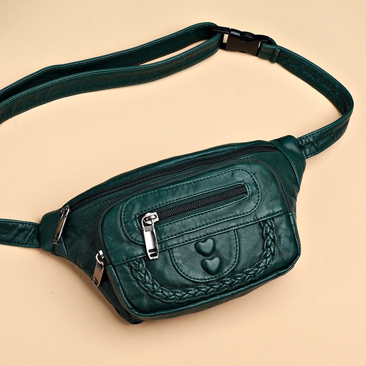 PU Leather Waist Bag with Zipper and Stitching - Image 4