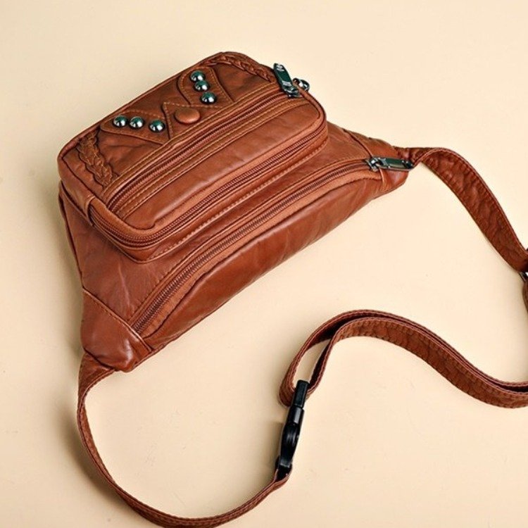 PU Leather Chest Bag with Zipper and Rivet Details