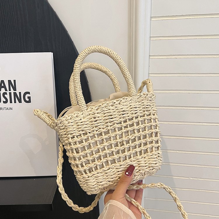 Woven Fabric Drawstring Shoulder Bag - One Size