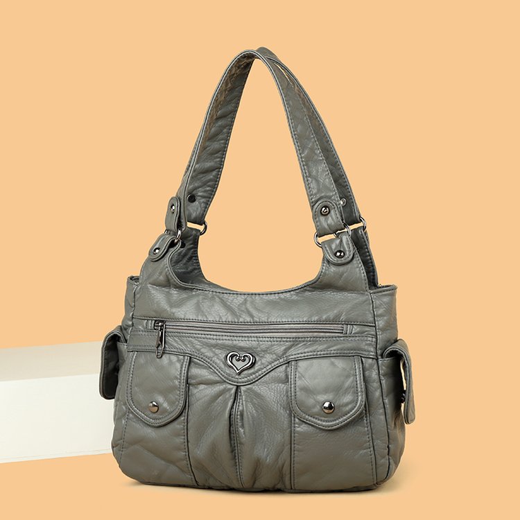 PU Tote Bag with Zipper and Patchwork Design - Spring 2025 Shoulder Bag - Image 3