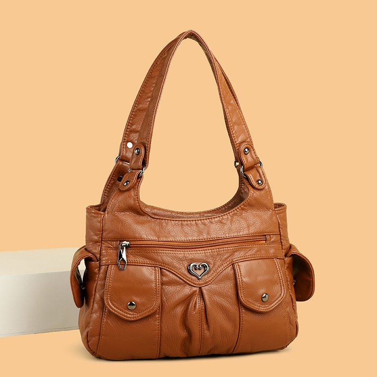 PU Tote Bag with Zipper and Patchwork Design - Spring 2025 Shoulder Bag - Image 4