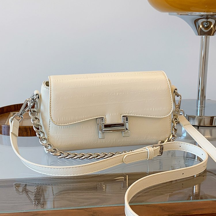 PU Small Square Shoulder Bag with Magnetic Closure and Stitching - White,Silver,Black - One Size - Image 3