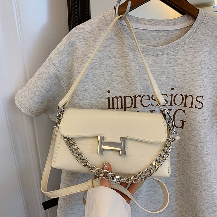 PU Small Square Shoulder Bag with Magnetic Closure and Stitching - White,Silver,Black - One Size - Image 4