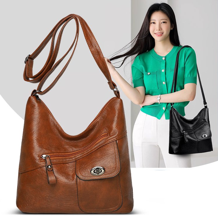 PU Tote Crossbody Bag with Zipper and Stitching - Summer 2024