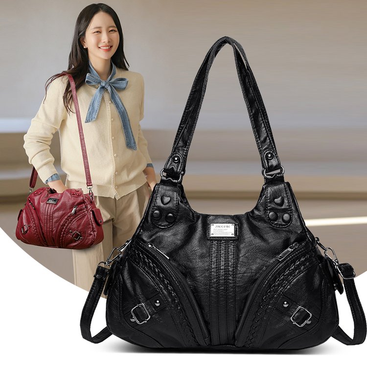 Woven PU Tote Bag with Zipper Closure - One Size
