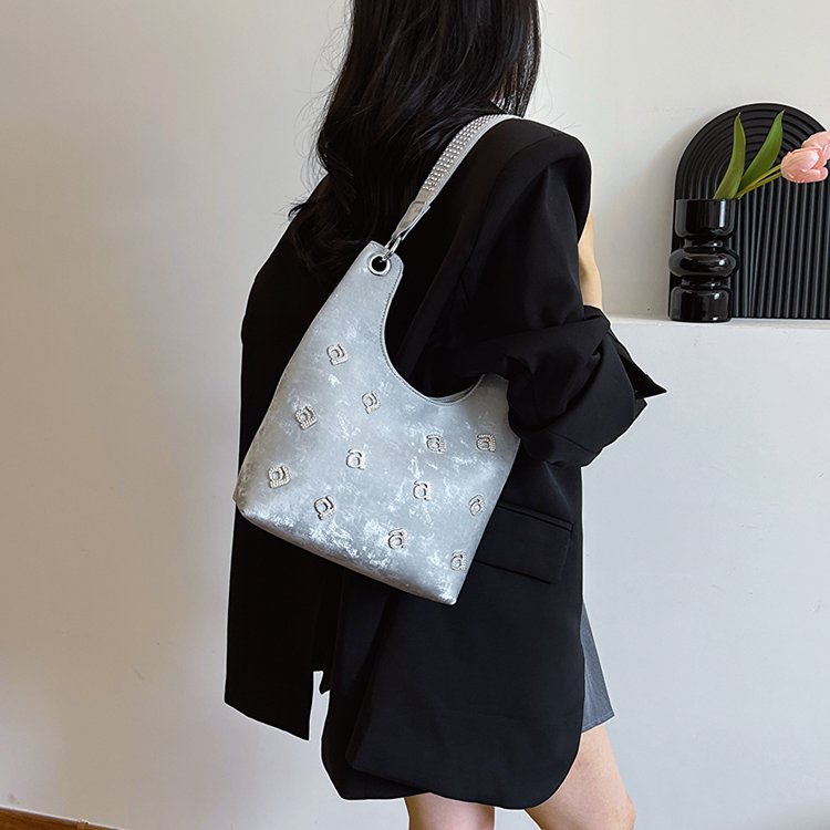 PU Crossbody Mini Square Bag with Magnetic Closure and Stitching Detail - White,Silver,Black - One Size