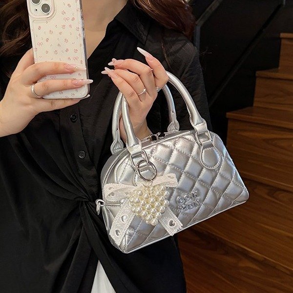 PU Shell Bag with Zipper Closure Solid Pattern 2025 Summer Shoulder Crossbody Handbag