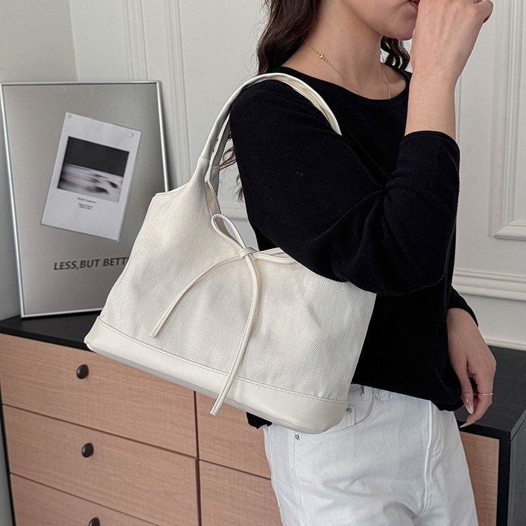 Nylon Tote Bag with Magnetic Closure and Stitching Detail