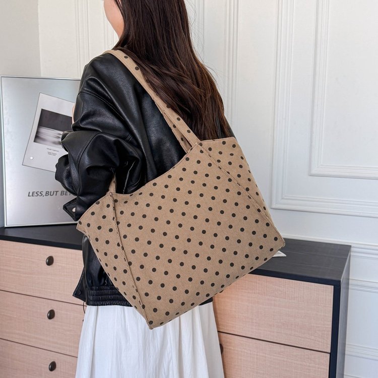 Corduroy Tote Bag with Zipper and Stitching Casual Handbag Shoulder Crossbody 2026 Fall - Image 4